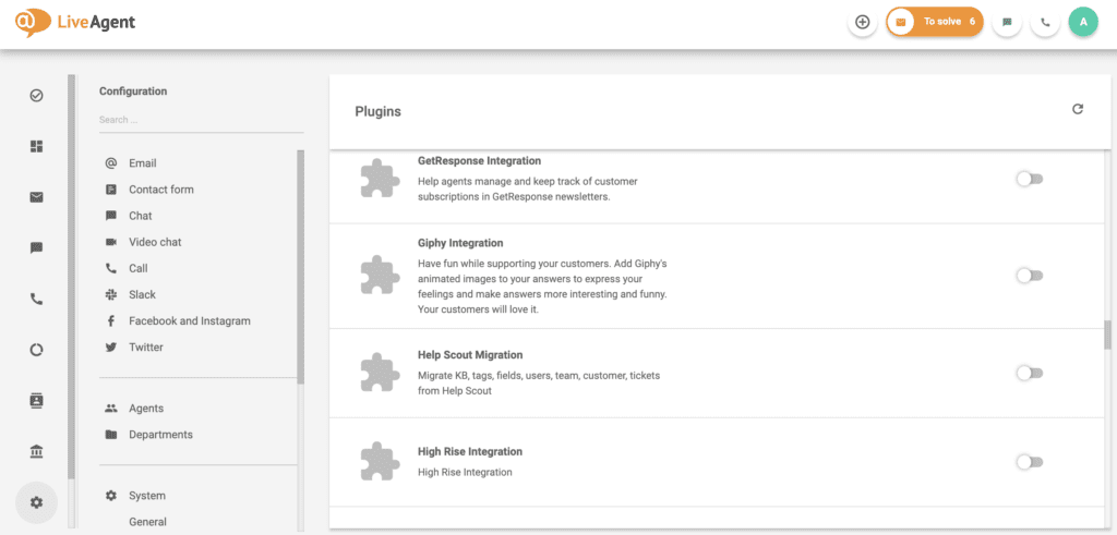 Giphy-integration i LiveAgents plugin-liste