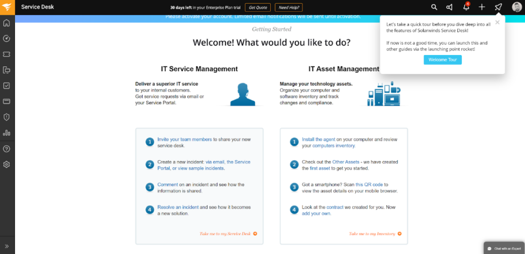 SolarWinds - welcome tour