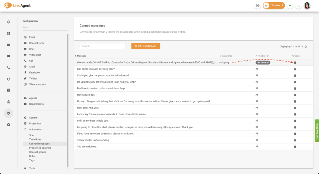 slette en dåsebesked