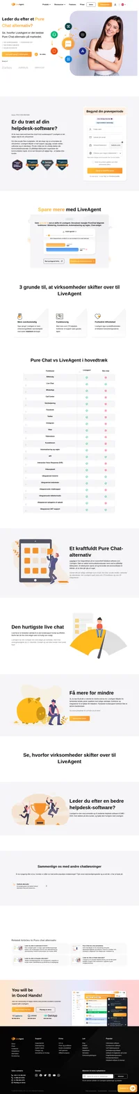 LiveAgent tilbyder e-mail support, live chat, sociale medier, callcenter og en videnbase. LiveAgent har den hurtigste live chat-widget på markedet, med chat-visningshastigheder på 2,5 sekunder.