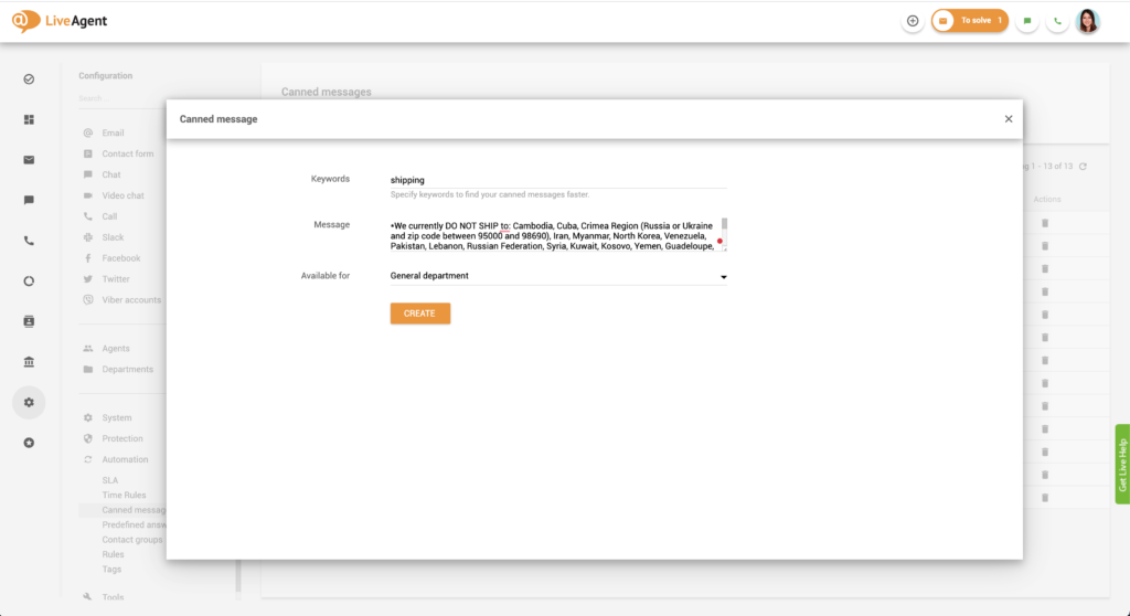 oprette en dåsebesked