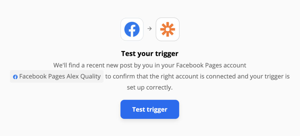 Facebook-side udløser test på Zapier