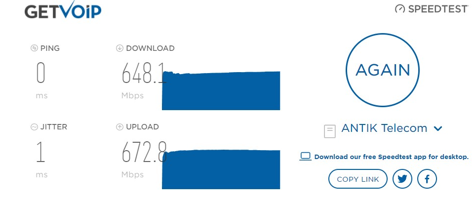 Download og upload hastighed