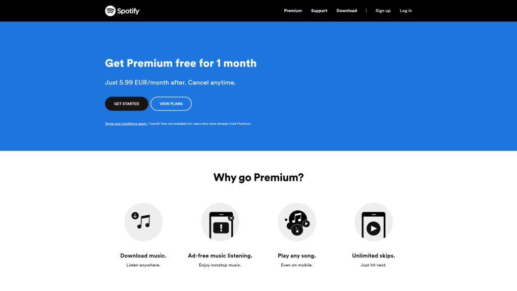 Spotify landingsside