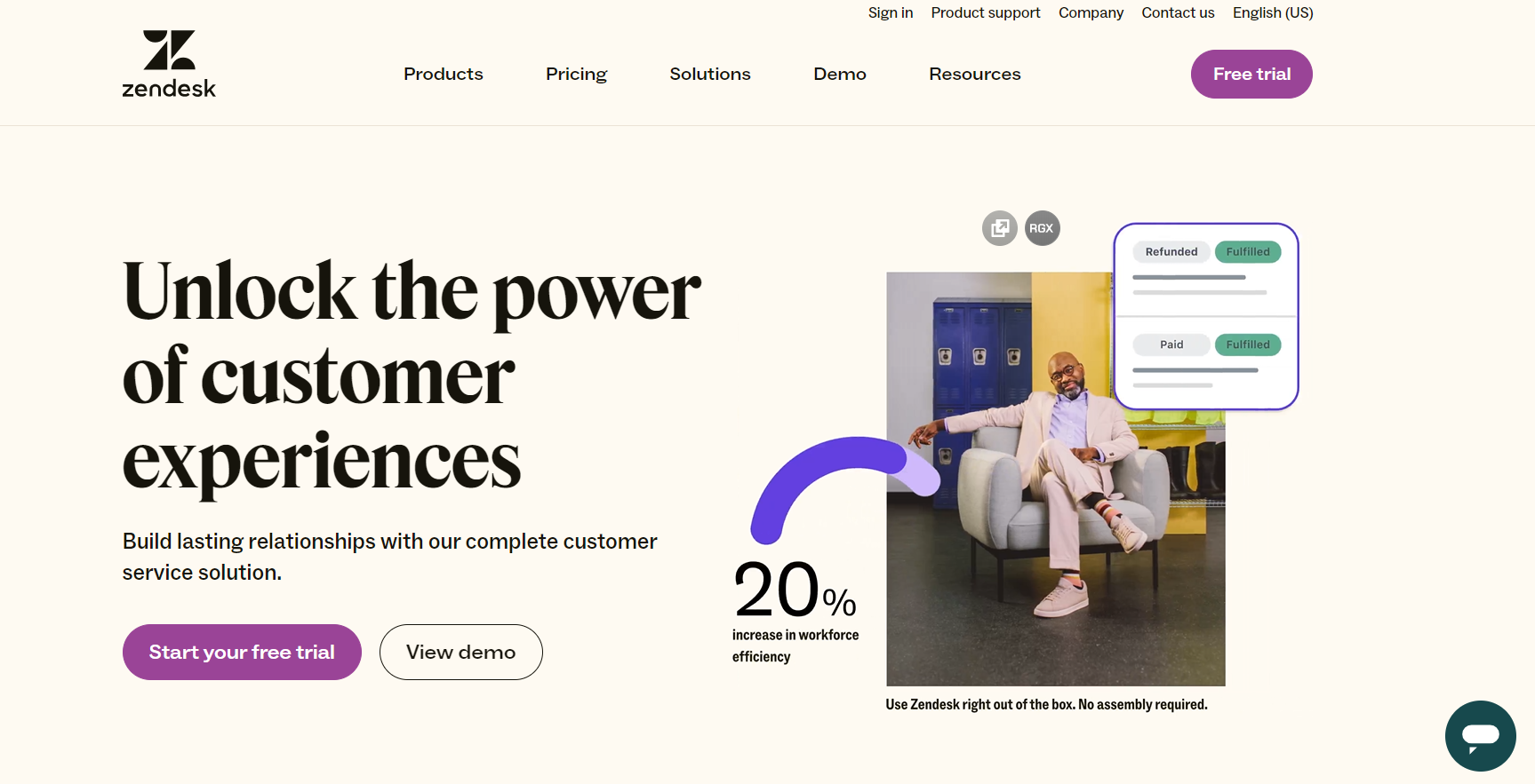 Zendesk Suite homepage - relationship-oriented ecommerce live chat software