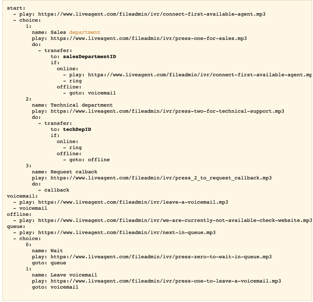 IVR advanced example of script