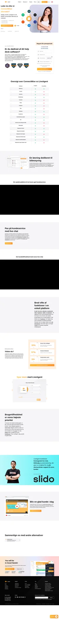Leder du efter et ConnectWise-alternativ? Oplev LiveAgents fantastiske billetsystem, der bakkes op af fantastiske funktioner og integrationer.