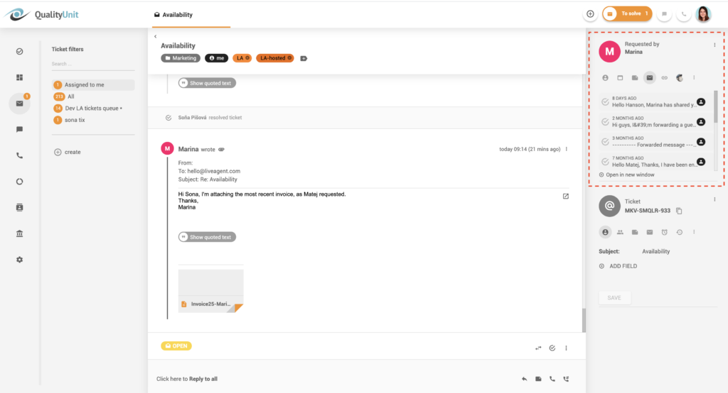 Tråde med kommunikationshistorie - LiveAgent