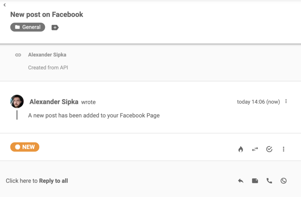 Facebook-meddelelse, der ankom i LiveAgent
