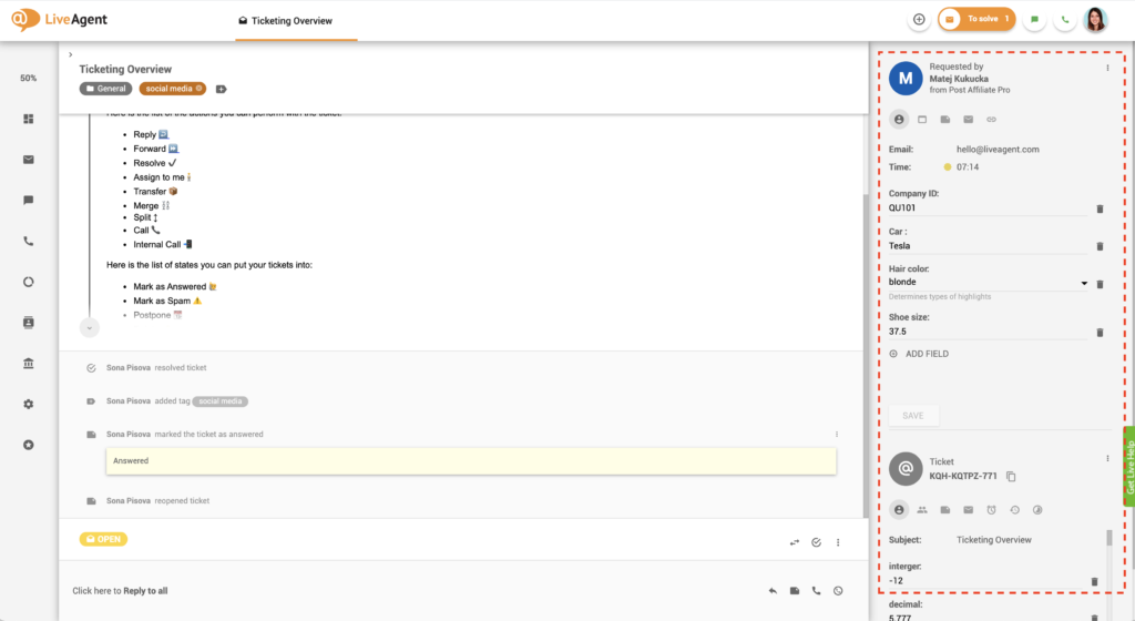 CRM eksempel i LiveAgent