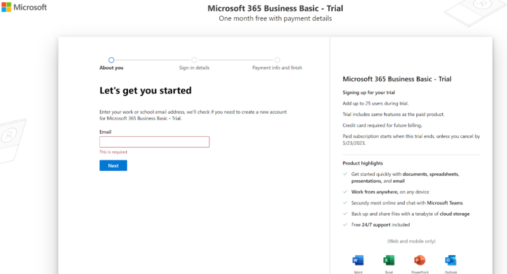Microsoft365 - registration process
