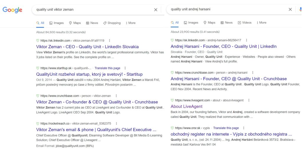 Quality Unit owners Google search results