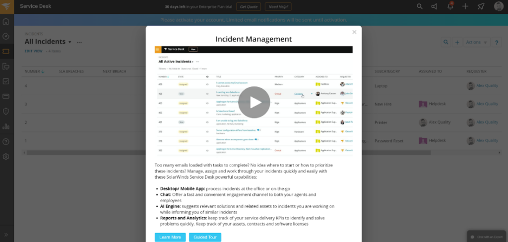 SolarWinds - incident management tour