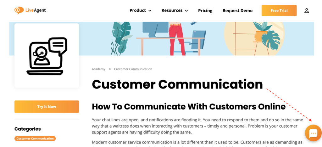 customer communication live chat button placement
