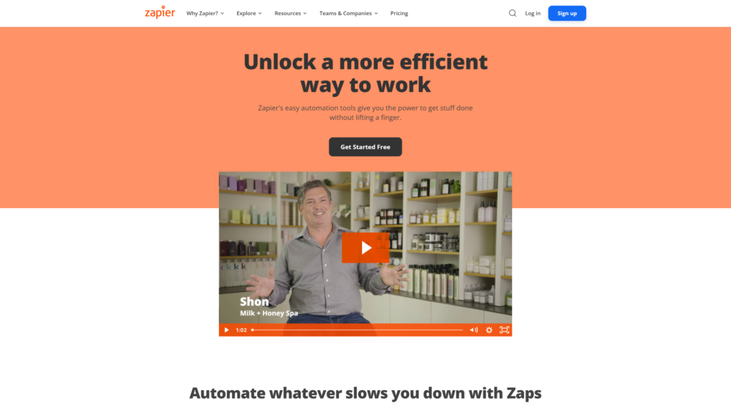 Zapier landingsside