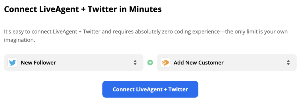Valgt Twitter-trigger og LiveAgent-handling på Zapier
