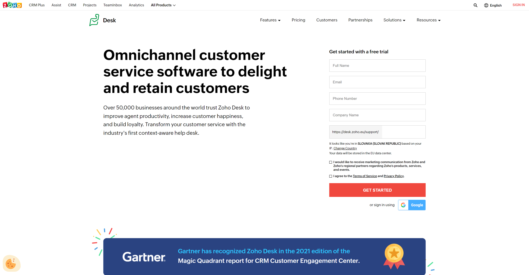 Zoho Desk Live Chat software homepage