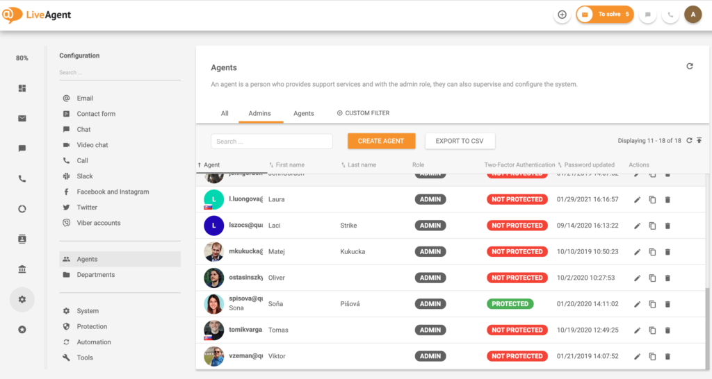 Kunderepræsentanter i LiveAgent - eksempel