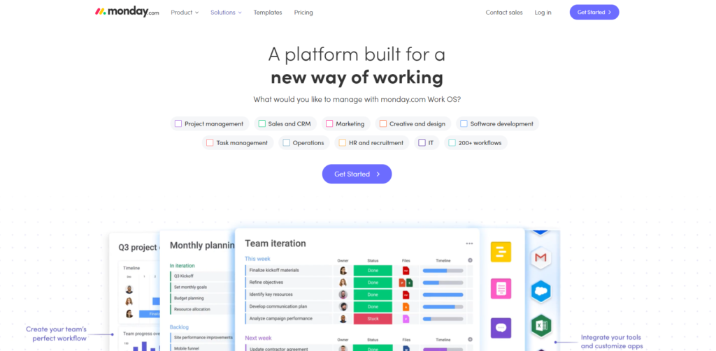 Monday.com hjemmeside