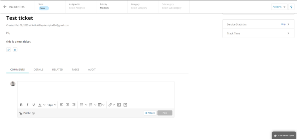SolarWinds - ticket interface
